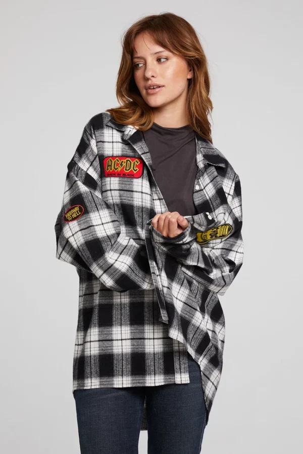 Clearance AC/DC High Voltage Flannel Button Down Women Loungewear | Music