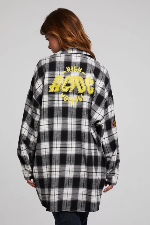 Clearance AC/DC High Voltage Flannel Button Down Women Loungewear | Music