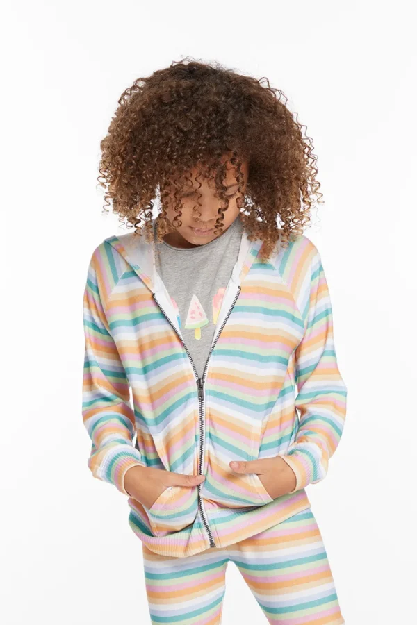 Hot Alana Sunset Stripe Girls Zip Up Hoodie Kids Girls