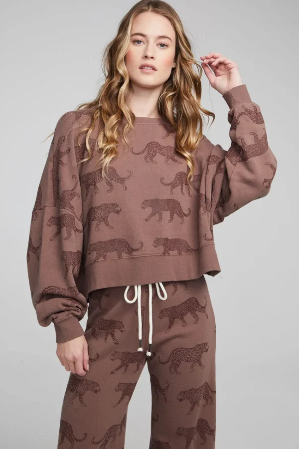 Outlet Allover Leopards Fleece Pullover Women Loungewear | Tops