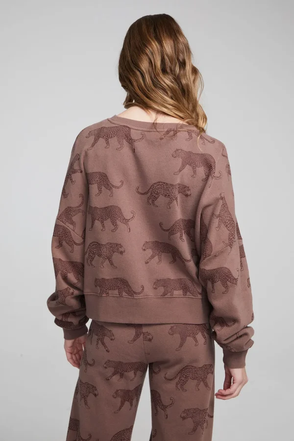 Outlet Allover Leopards Fleece Pullover Women Loungewear | Tops