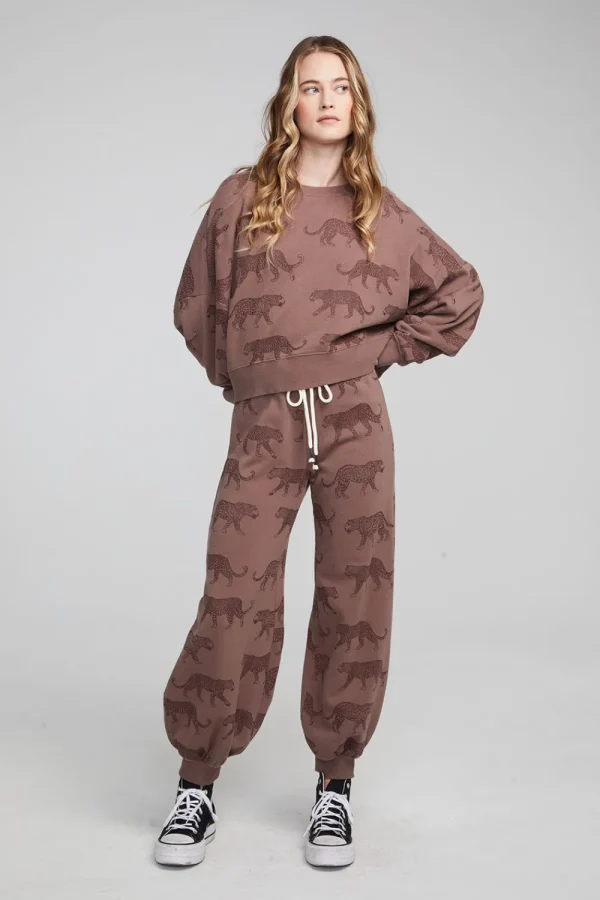Outlet Allover Leopards Fleece Pullover Women Loungewear | Tops