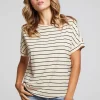 Outlet Amber Black And Sand Stripe Tee Women Loungewear | Tops