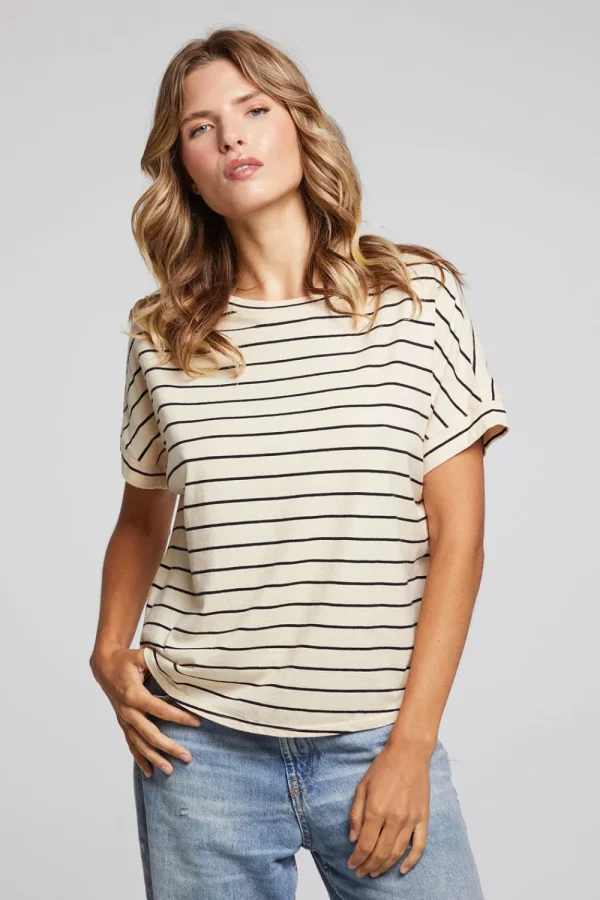 Outlet Amber Black And Sand Stripe Tee Women Loungewear | Tops
