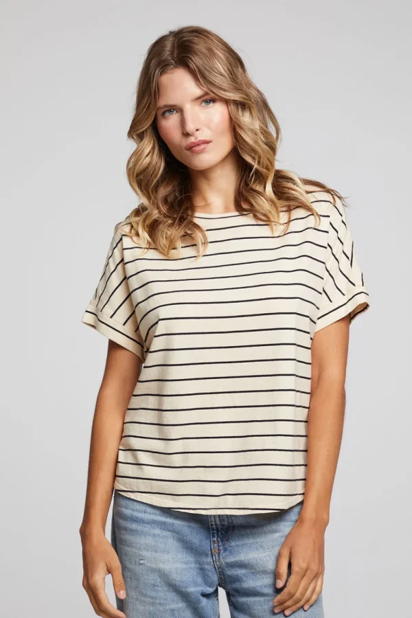 Outlet Amber Black And Sand Stripe Tee Women Loungewear | Tops