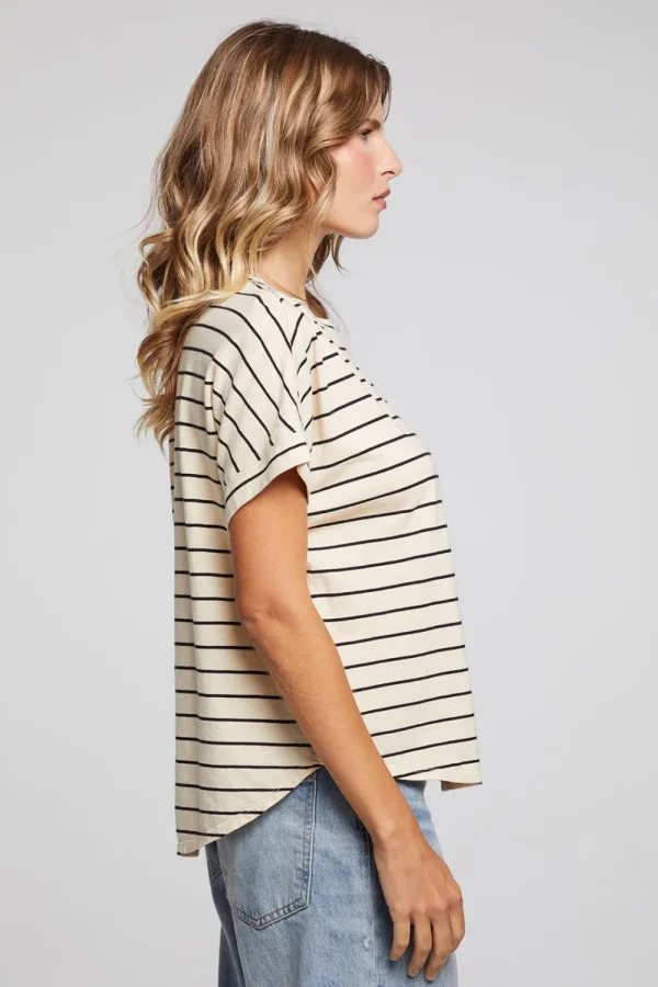 Outlet Amber Black And Sand Stripe Tee Women Loungewear | Tops