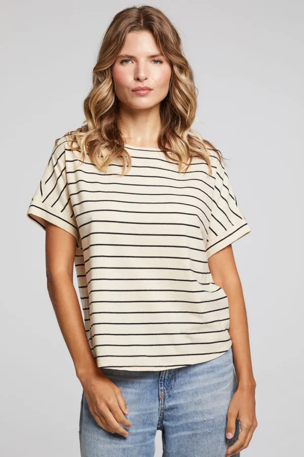 Outlet Amber Black And Sand Stripe Tee Women Loungewear | Tops