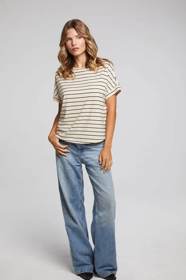 Outlet Amber Black And Sand Stripe Tee Women Loungewear | Tops