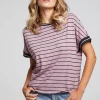 Hot Amber Stripe Mix Tee Women Loungewear | Tops