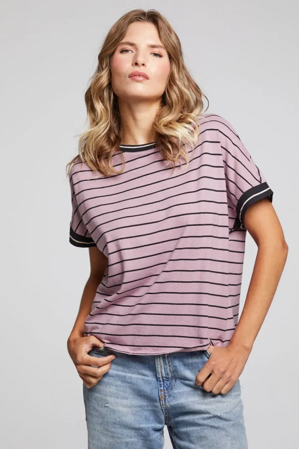 Hot Amber Stripe Mix Tee Women Loungewear | Tops