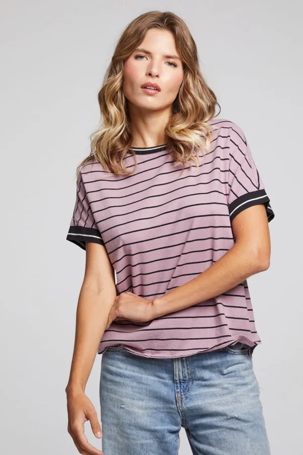 Hot Amber Stripe Mix Tee Women Loungewear | Tops
