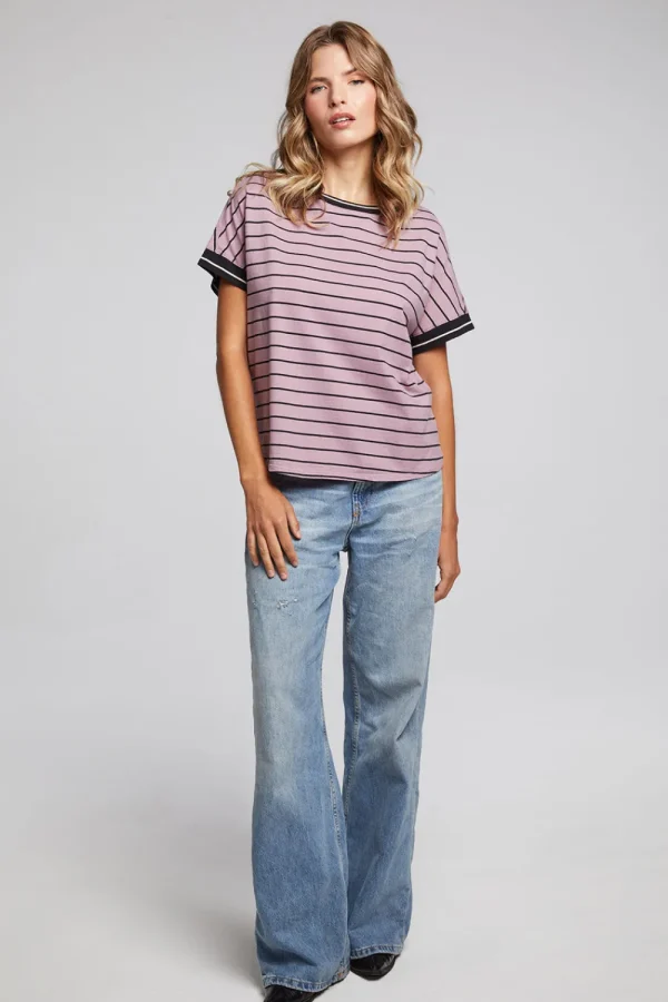 Hot Amber Stripe Mix Tee Women Loungewear | Tops