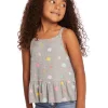 Cheap Amelia Waffle Knit Embroidery Flowers Tank Top Kids Girls