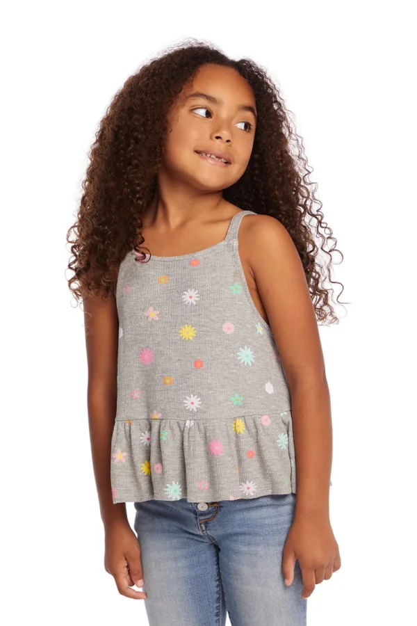 Cheap Amelia Waffle Knit Embroidery Flowers Tank Top Kids Girls