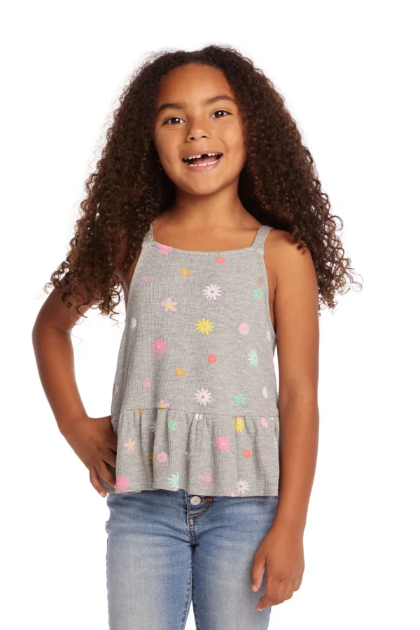 Cheap Amelia Waffle Knit Embroidery Flowers Tank Top Kids Girls