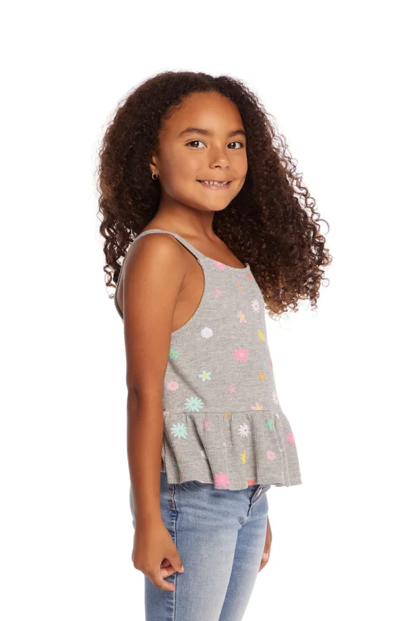 Cheap Amelia Waffle Knit Embroidery Flowers Tank Top Kids Girls