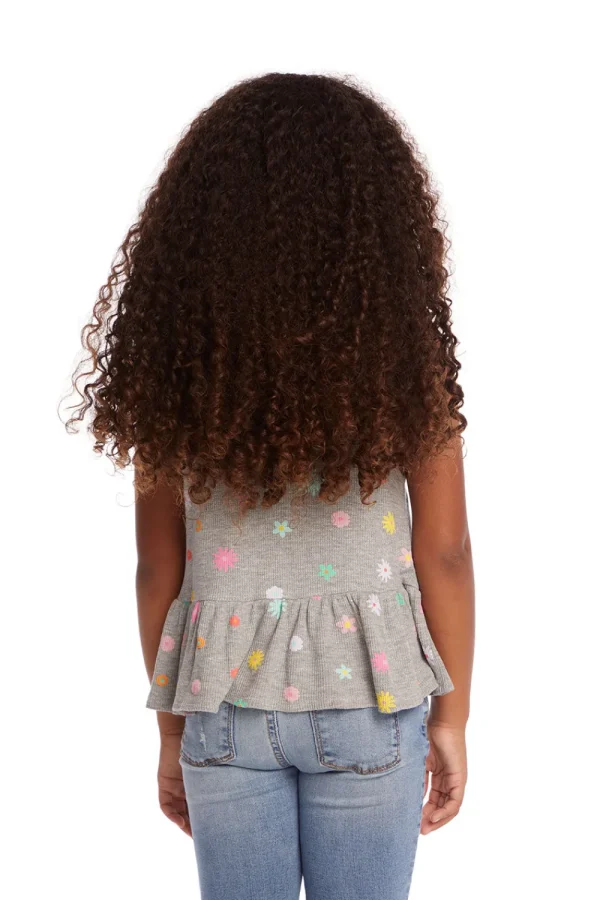 Cheap Amelia Waffle Knit Embroidery Flowers Tank Top Kids Girls