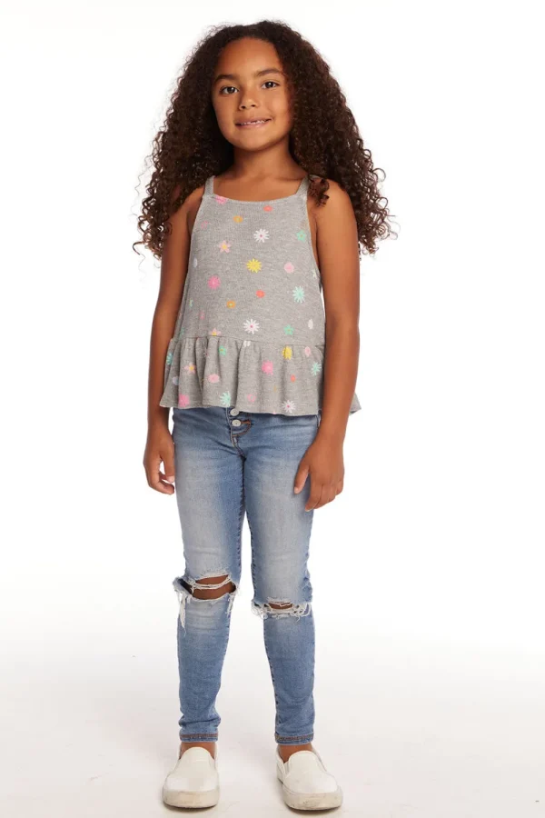 Cheap Amelia Waffle Knit Embroidery Flowers Tank Top Kids Girls