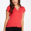 Best Sale Baby Rib Short Sleeve Cropped Henley Tee Women Tops