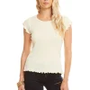 Cheap Baby Rib S/S Flouncy Crew Neck Tee Women Tops