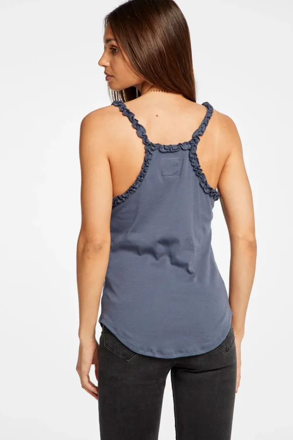 Cheap Baby Rib V Neck Racerback Ruffle Tank Women Tops