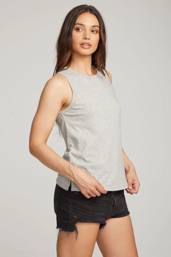 Store Basic Heather Grey Slit Tank Women Loungewear | Essentials