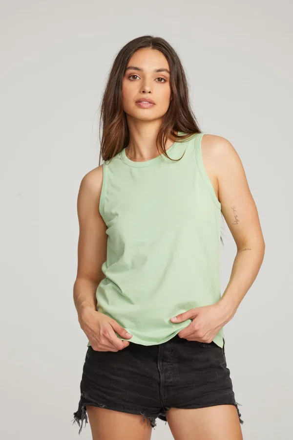 Outlet Basic Quiet Green Slit Tank Women Loungewear | Essentials