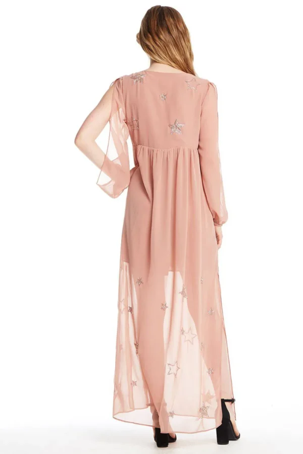 Fashion BEADED STAR L/S V NECK MAXI DRESS Women Dresses | Tops
