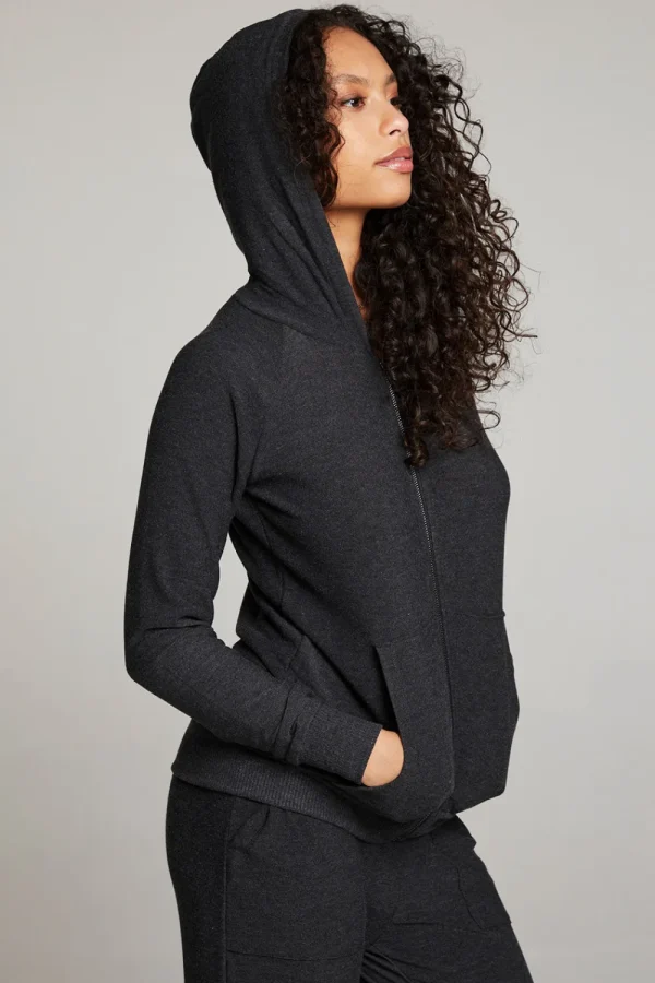 Best Sale Black Long Sleeve Raglan Zip Up Hoodie Women Outerwear | Loungewear