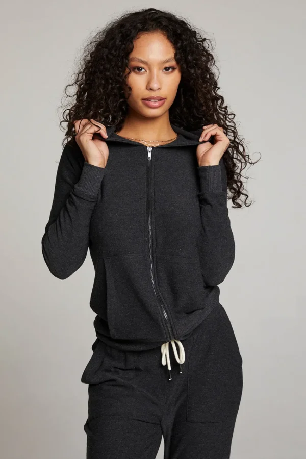 Best Sale Black Long Sleeve Raglan Zip Up Hoodie Women Outerwear | Loungewear