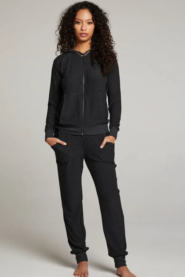 Best Sale Black Long Sleeve Raglan Zip Up Hoodie Women Outerwear | Loungewear