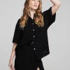 Shop Bocelli Beverly Pinstripe Button Down Women Loungewear | Tops