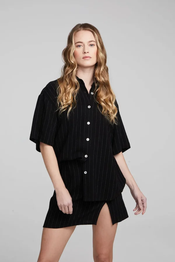 Shop Bocelli Beverly Pinstripe Button Down Women Loungewear | Tops