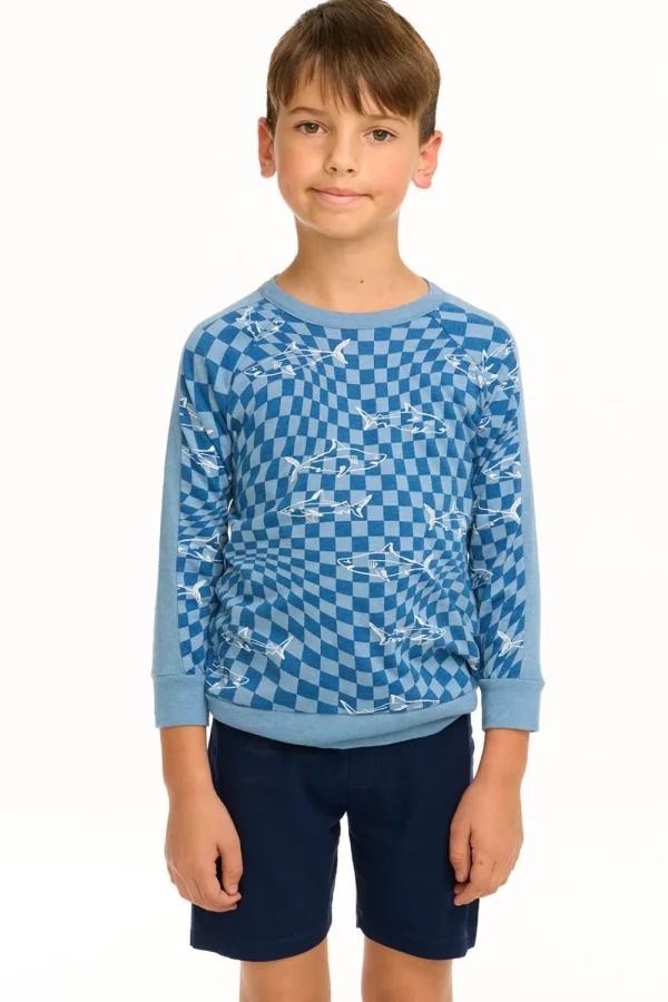 Best Boy's Checkered Shark Raglan Pullover Kids/BOY Boys
