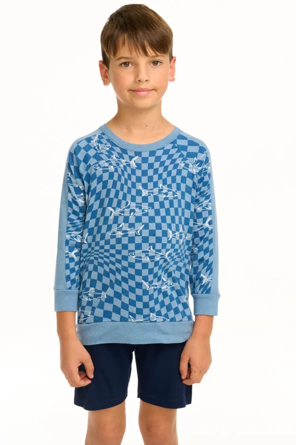 Best Boy's Checkered Shark Raglan Pullover Kids/BOY Boys