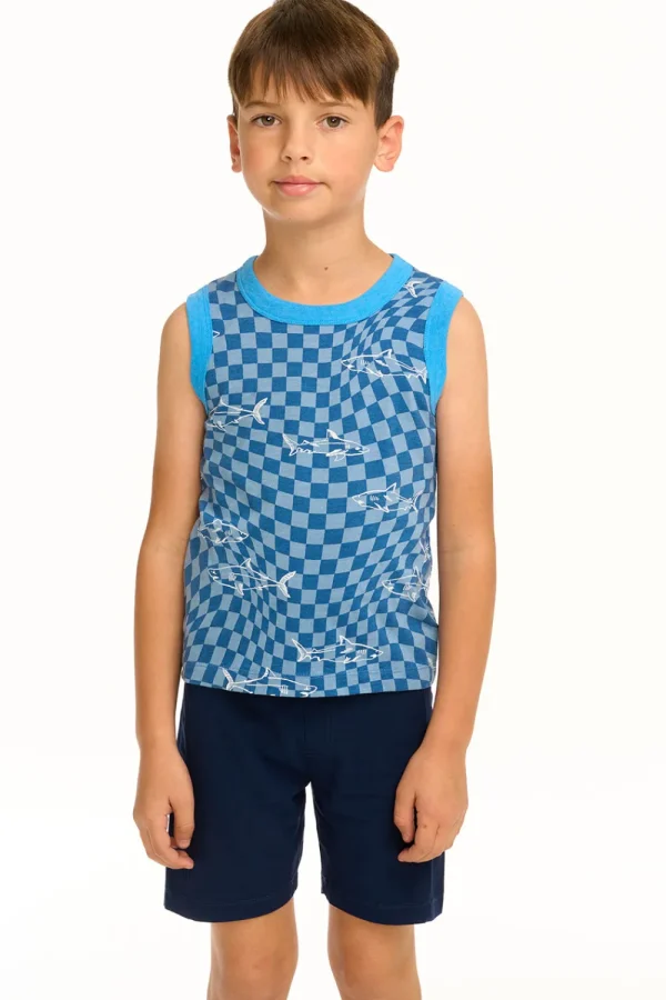 Fashion Boy's Checkered Shark Recycled Vintage Jersey Tank Kids/BOY Boys