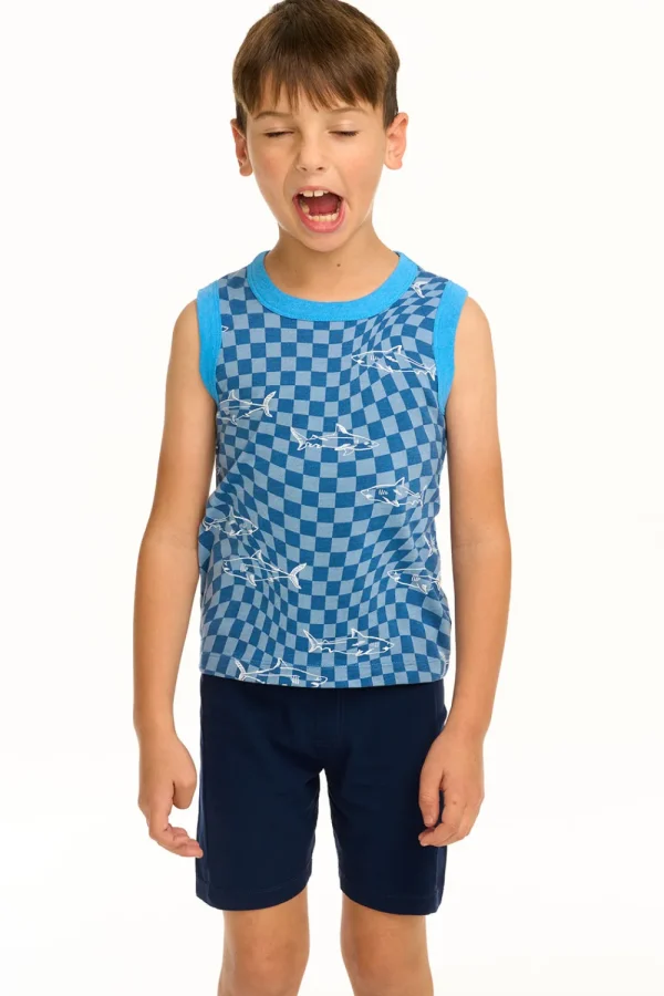 Fashion Boy's Checkered Shark Recycled Vintage Jersey Tank Kids/BOY Boys
