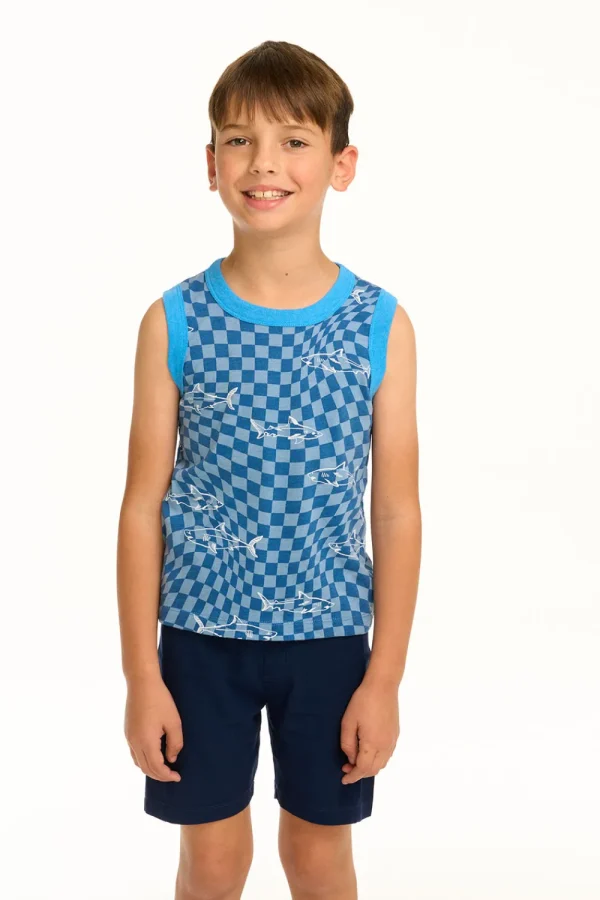 Fashion Boy's Checkered Shark Recycled Vintage Jersey Tank Kids/BOY Boys