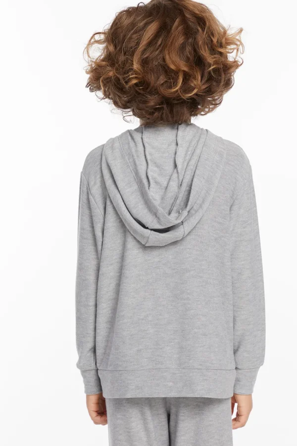Sale Boys Heather Grey Zip Up Hoodie With Strapping Kids/BOY Boys