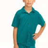 Clearance Boy's Lake Green Terry Cloth Button Down Collared Shirt Kids/BOY Boys
