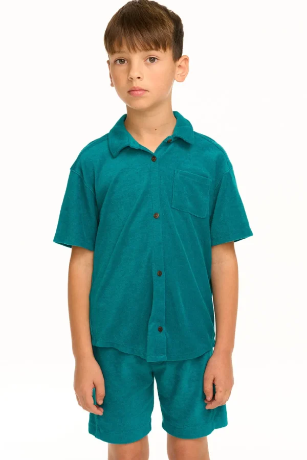 Clearance Boy's Lake Green Terry Cloth Button Down Collared Shirt Kids/BOY Boys