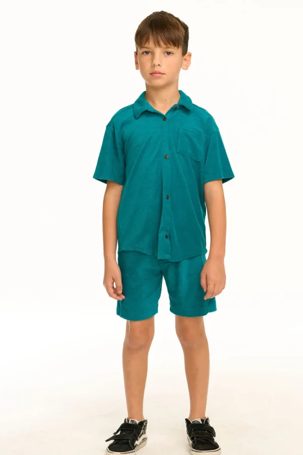 Clearance Boy's Lake Green Terry Cloth Button Down Collared Shirt Kids/BOY Boys