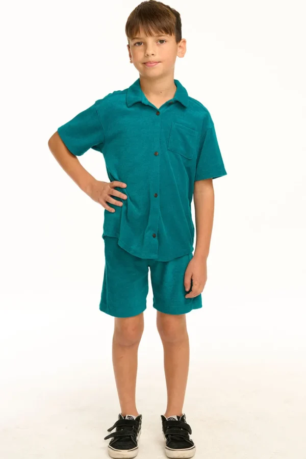 Clearance Boy's Lake Green Terry Cloth Button Down Collared Shirt Kids/BOY Boys