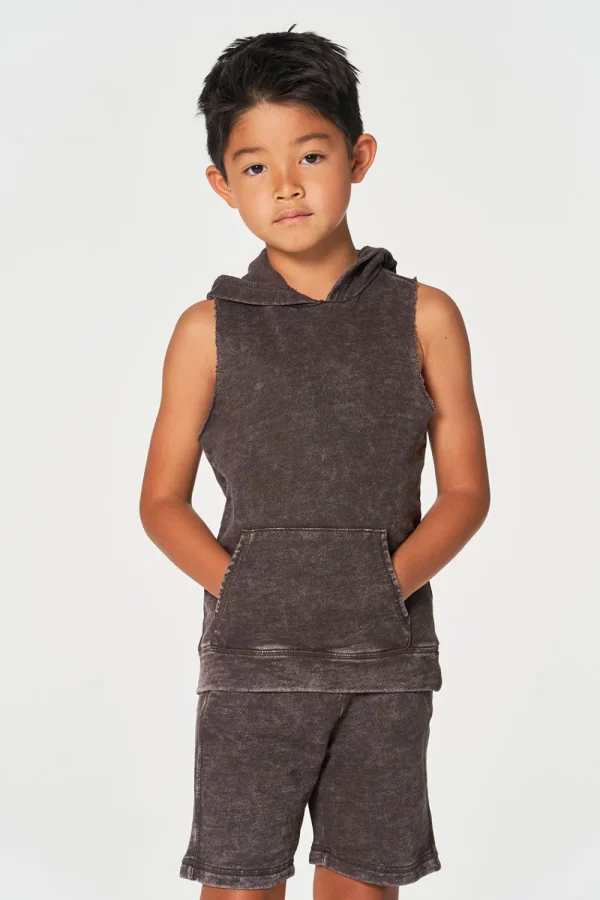 New Boys Linen French Terry Sleeveless Muscle Pullover Hoodie Kids/BOY Boys