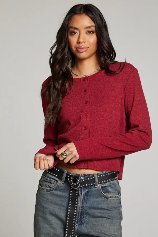 Store Brady Blood Red Button Up Pullover Women Loungewear | Tops