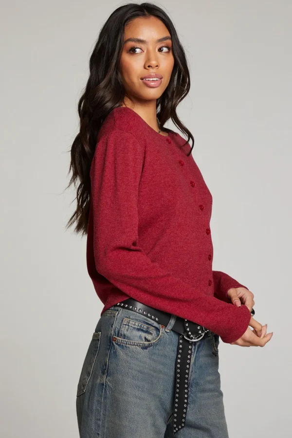 Store Brady Blood Red Button Up Pullover Women Loungewear | Tops