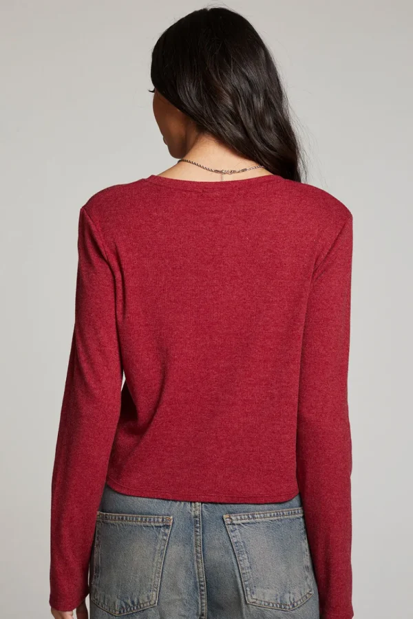 Store Brady Blood Red Button Up Pullover Women Loungewear | Tops