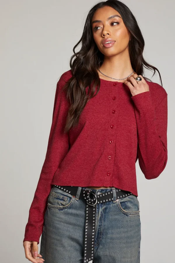 Store Brady Blood Red Button Up Pullover Women Loungewear | Tops