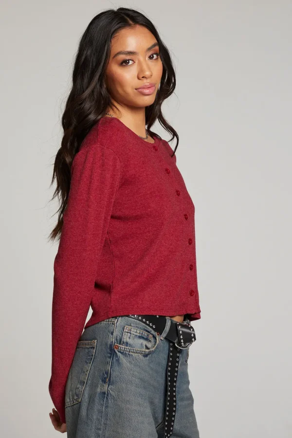 Store Brady Blood Red Button Up Pullover Women Loungewear | Tops