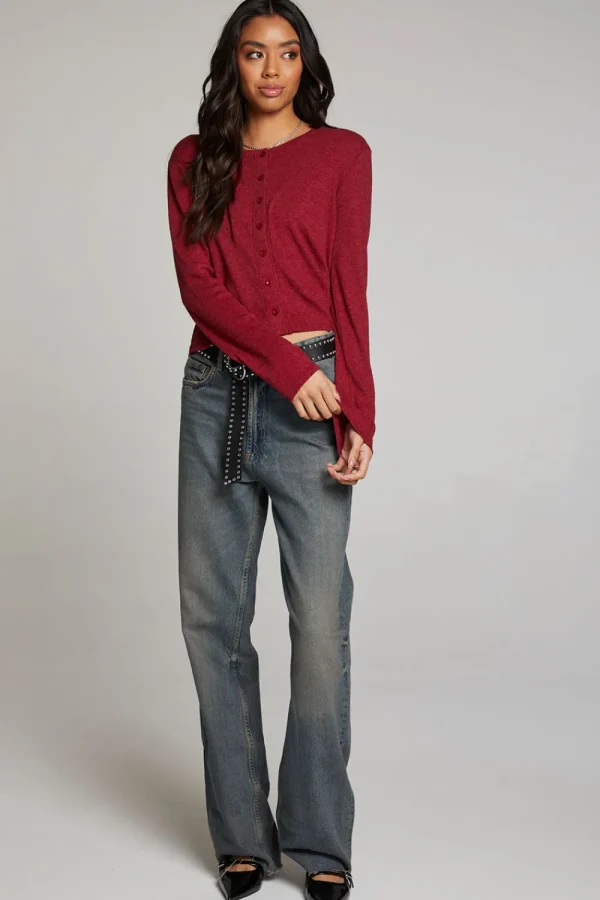 Store Brady Blood Red Button Up Pullover Women Loungewear | Tops